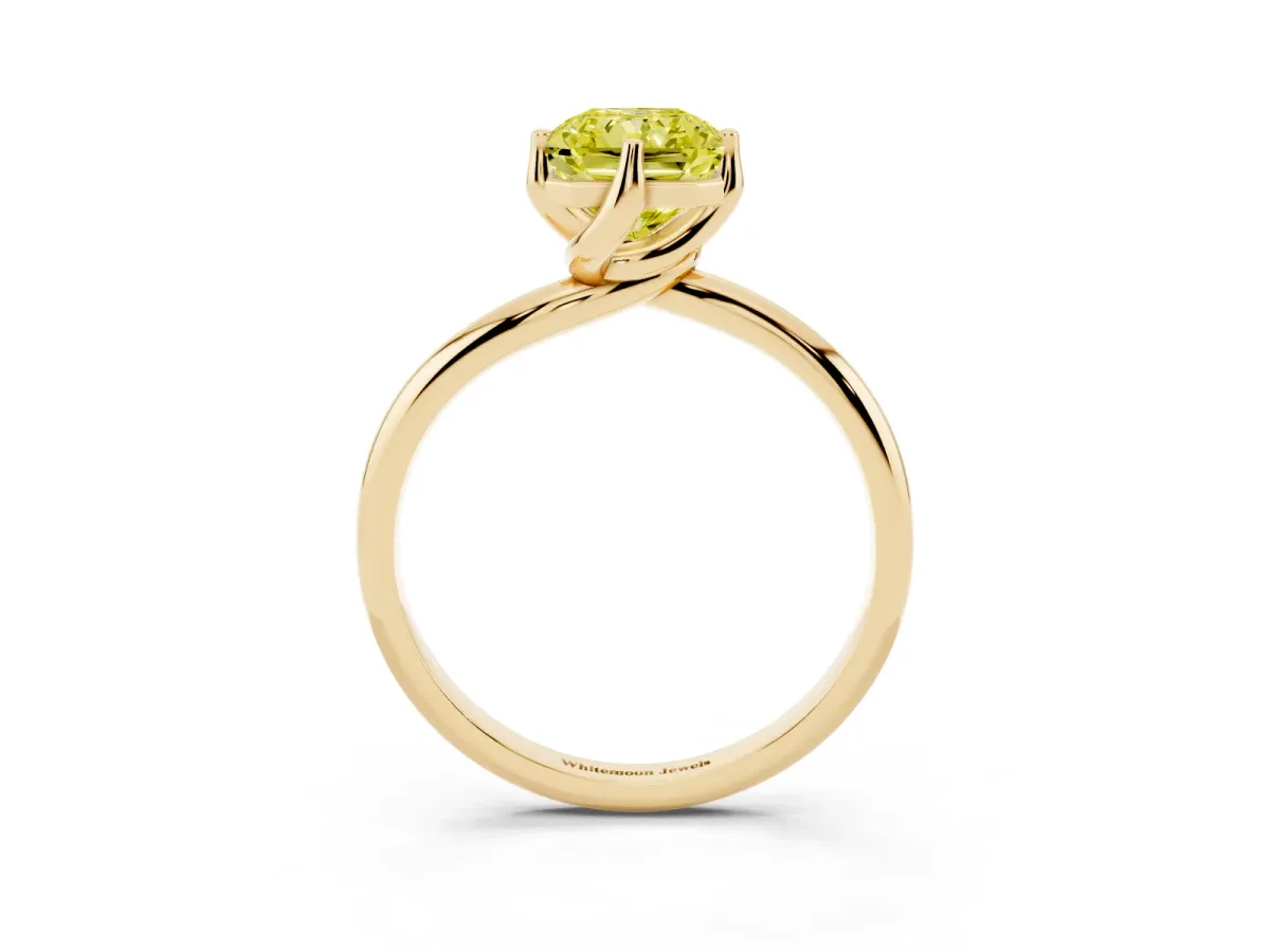 Fancy Yellow Radiant Cut Diamond Solitaire Engagement Ring with Four-Prong Setting and Classic Band Yellow gold