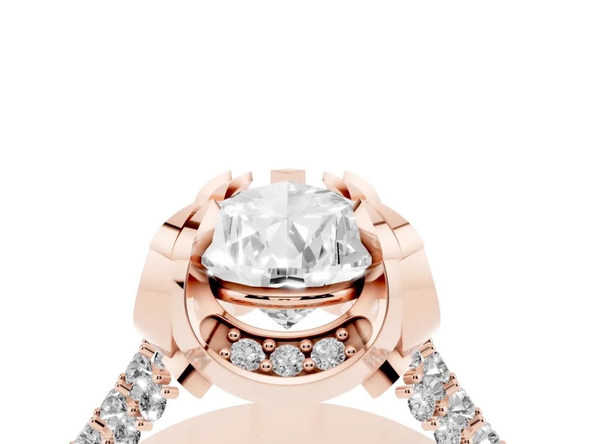 Pear Cut Solitaire Pave Split Shank Ring with Four-Prong Setting Rose gold