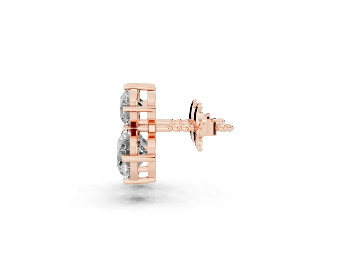 Round Cut Diamond Two Stone Stud Earrings Rose gold