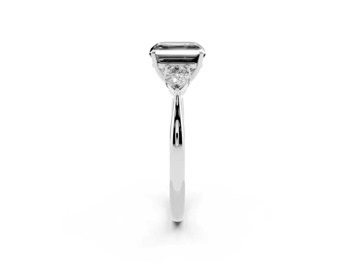 Fancy Black Three-Stone Asscher Cut Brilliant Diamond Solitaire Ring with Tapered Band and Four-Prong Setting White gold
