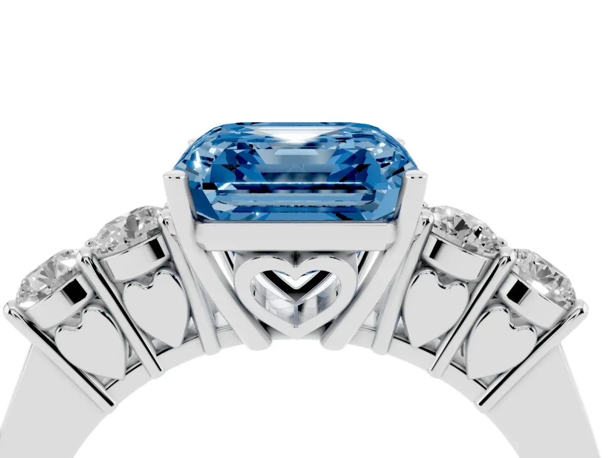 Fancy Blue Asscher Cut Cut Diamond Five-Stone Prong Set White Gold Ring Silver