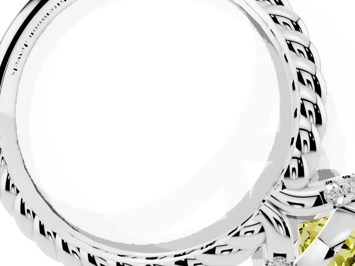 Fancy Yellow Oval Cut Halo Twisted Band Four-Prong Ring Silver