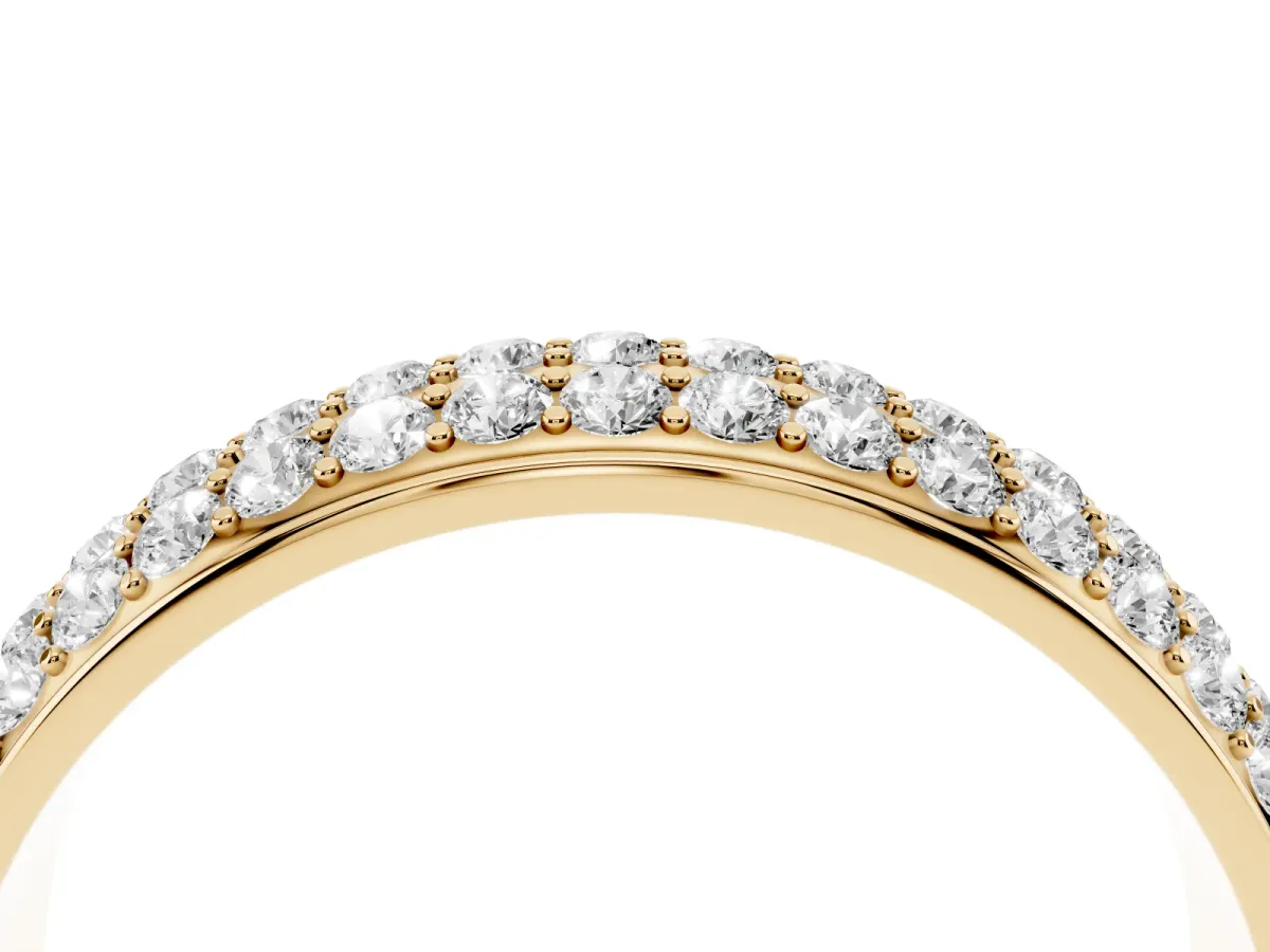 Three-Row Round Diamond Eternity Band with Shared Prong Setting Yellow gold