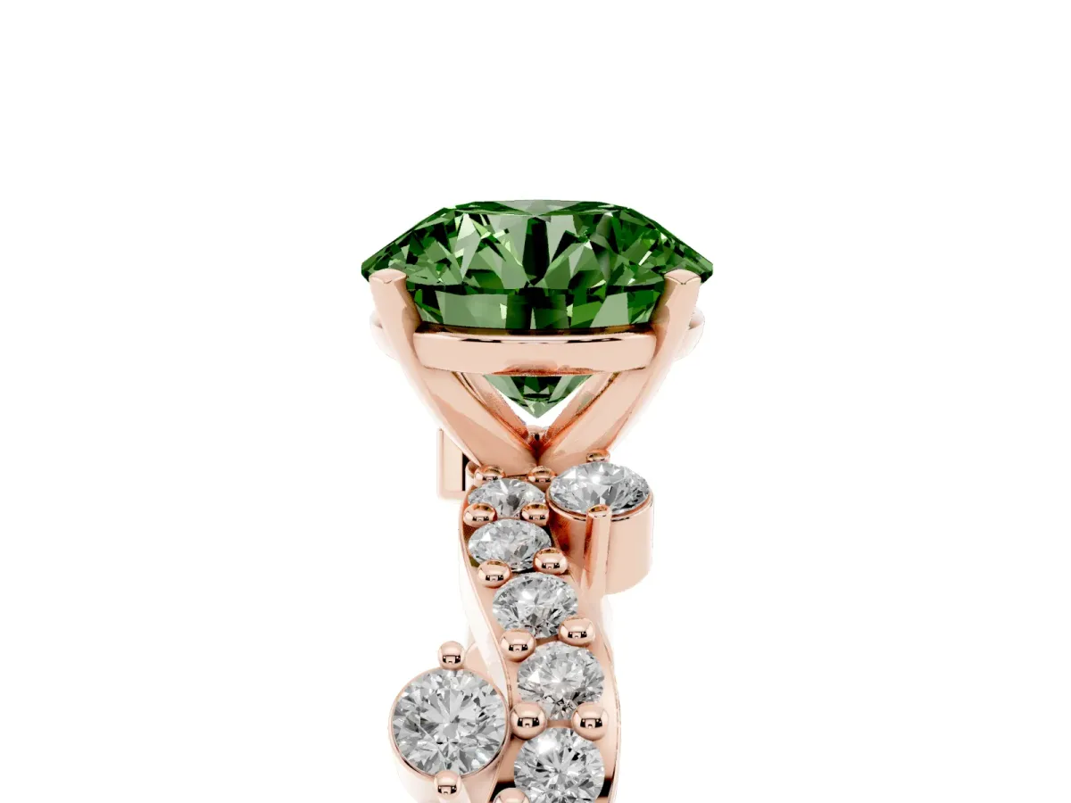 Fancy Green Round Cut Cut Solitaire Diamond Twisted Band with Pave Setting Rose gold
