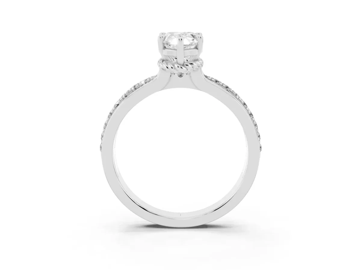 Pear Cut Solitaire Diamond Ring with Channel Set Band and Six-Prong Setting Silver