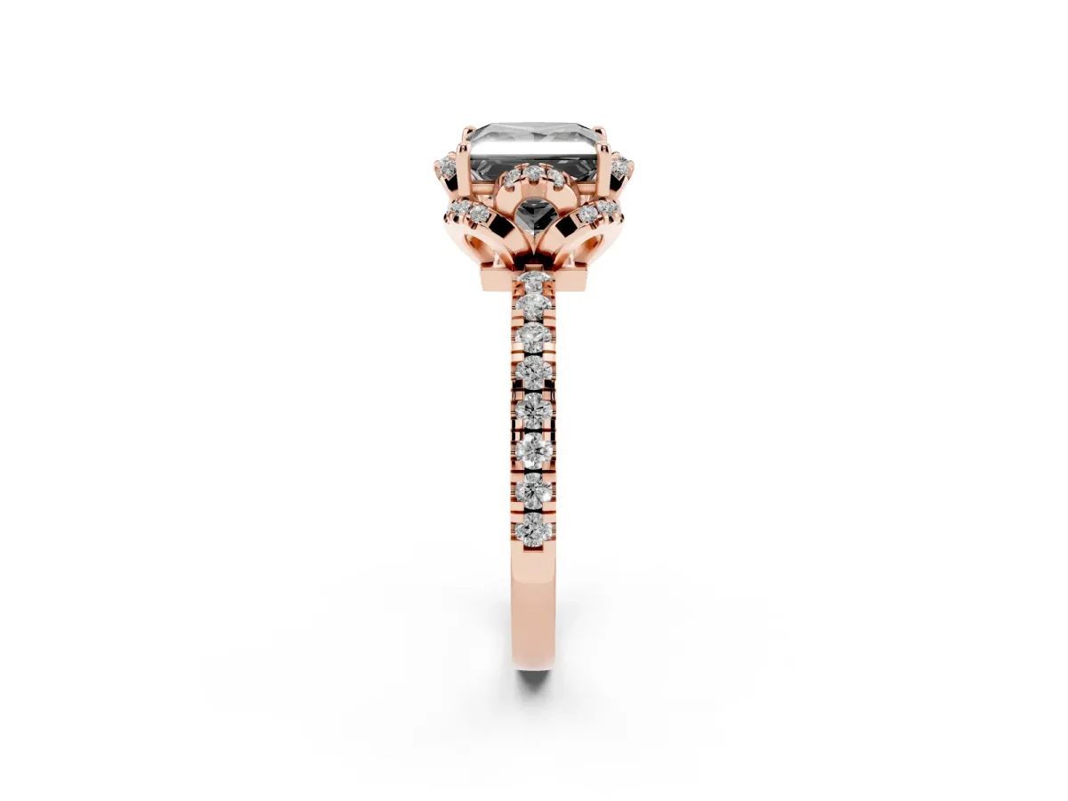 Fancy Black Princess Cut Diamond Halo Pave Band with Four-Prong Setting Rose gold