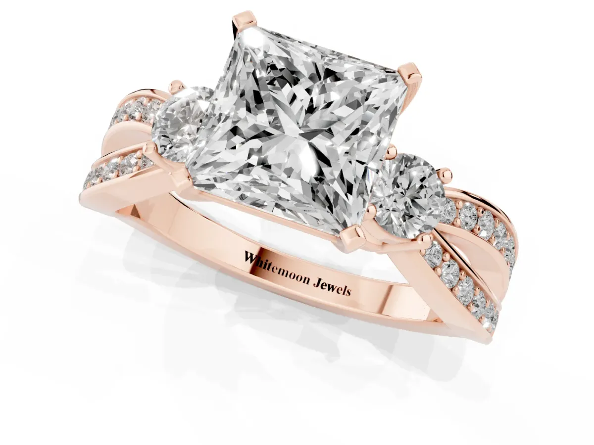 Three-Stone Princess Cut Cut Diamond Twist Band with Prong Setting Rose gold