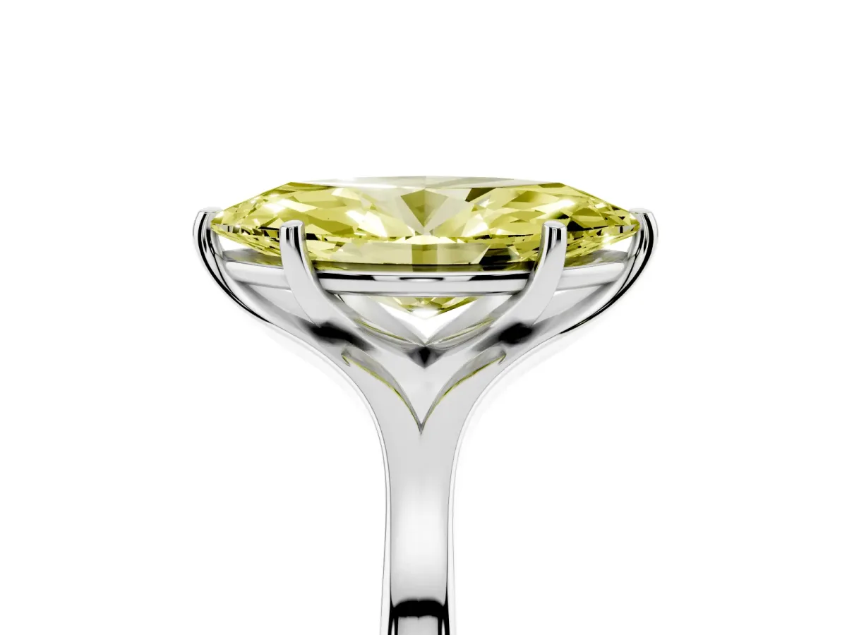 Fancy Yellow Marquise Cut Solitaire Diamond Ring with Six-Prong Setting and Tapered Band Silver