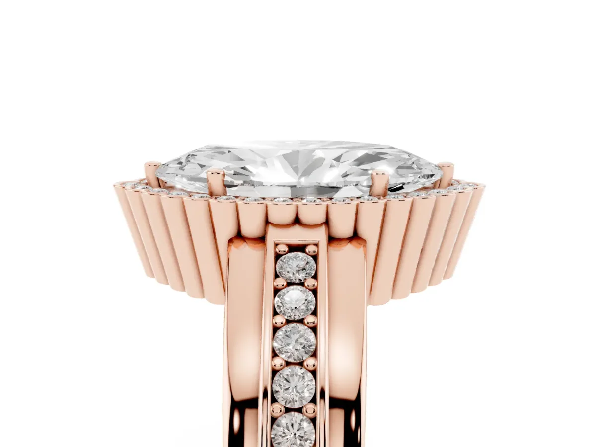 Marquise Cut Cut Halo Pave Band Four-Prong Ring Rose gold