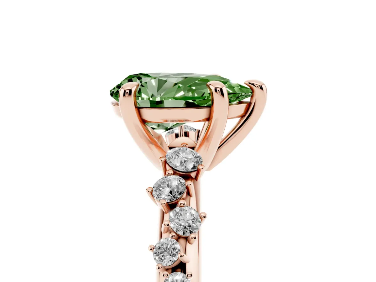 Fancy Green Pear Cut Cut Diamond Vine Band with Four-Prong Setting Rose gold