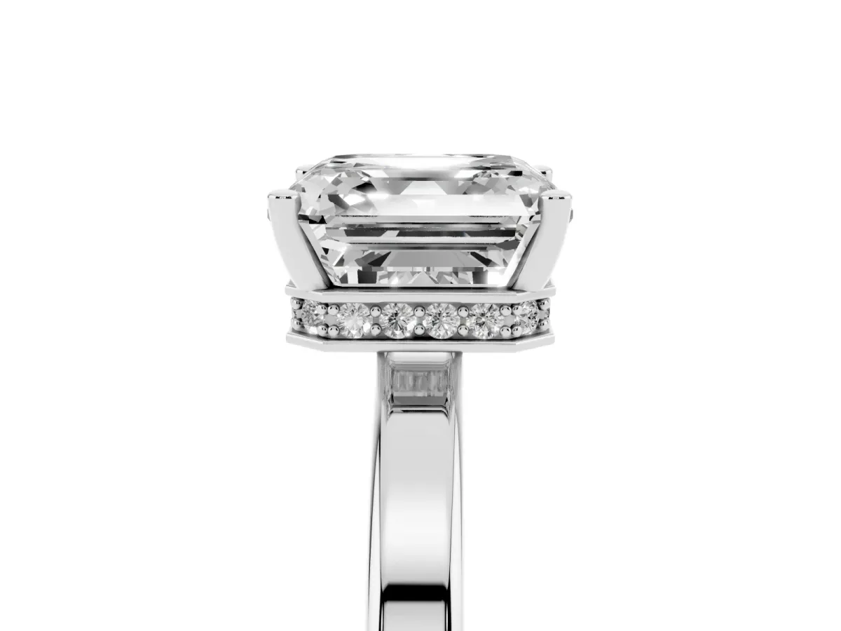 Asscher Cut Cut Solitaire Engagement Ring with Four-Prong Setting on a Classic Band Silver