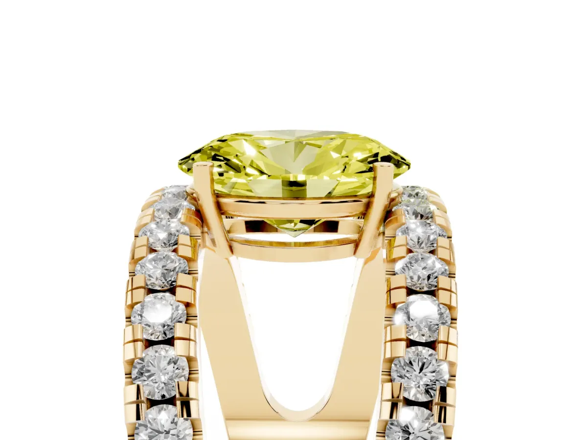 Fancy Yellow Oval Cut Solitaire Split Shank Pave Diamond Ring Yellow gold