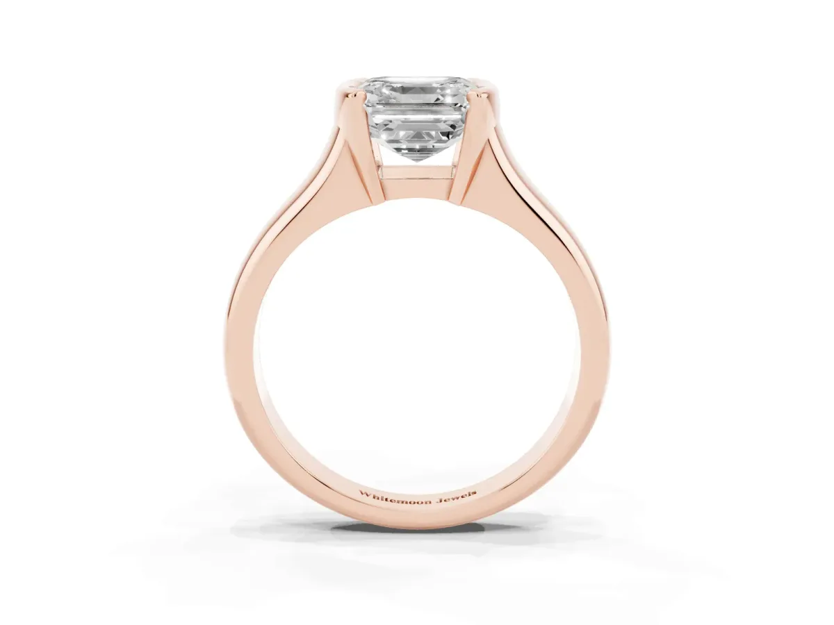Asscher Cut Solitaire Tension Set Diamond Ring with Split Shank Band Rose gold