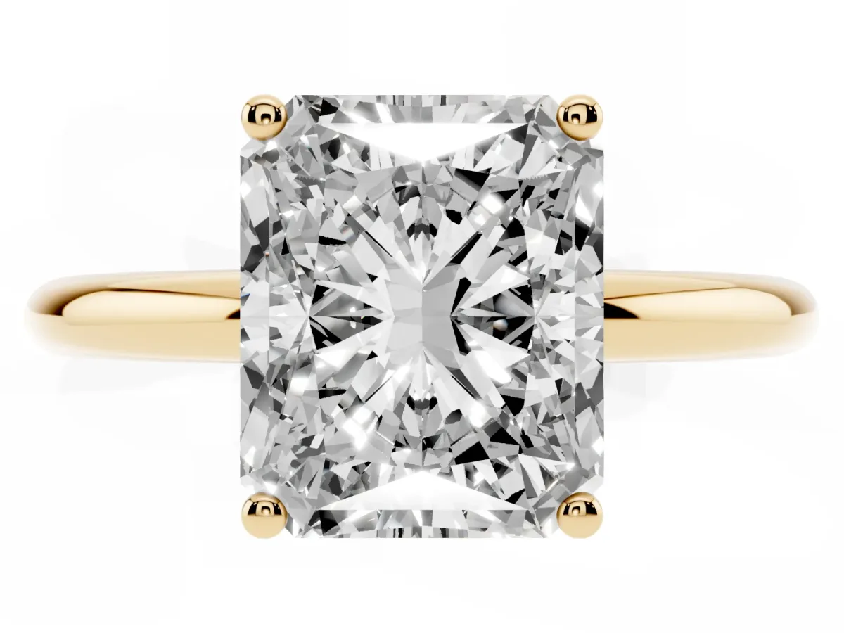 Radiant Cut Cut Solitaire Engagement Ring with Four-Prong Setting and Classic Band Yellow gold