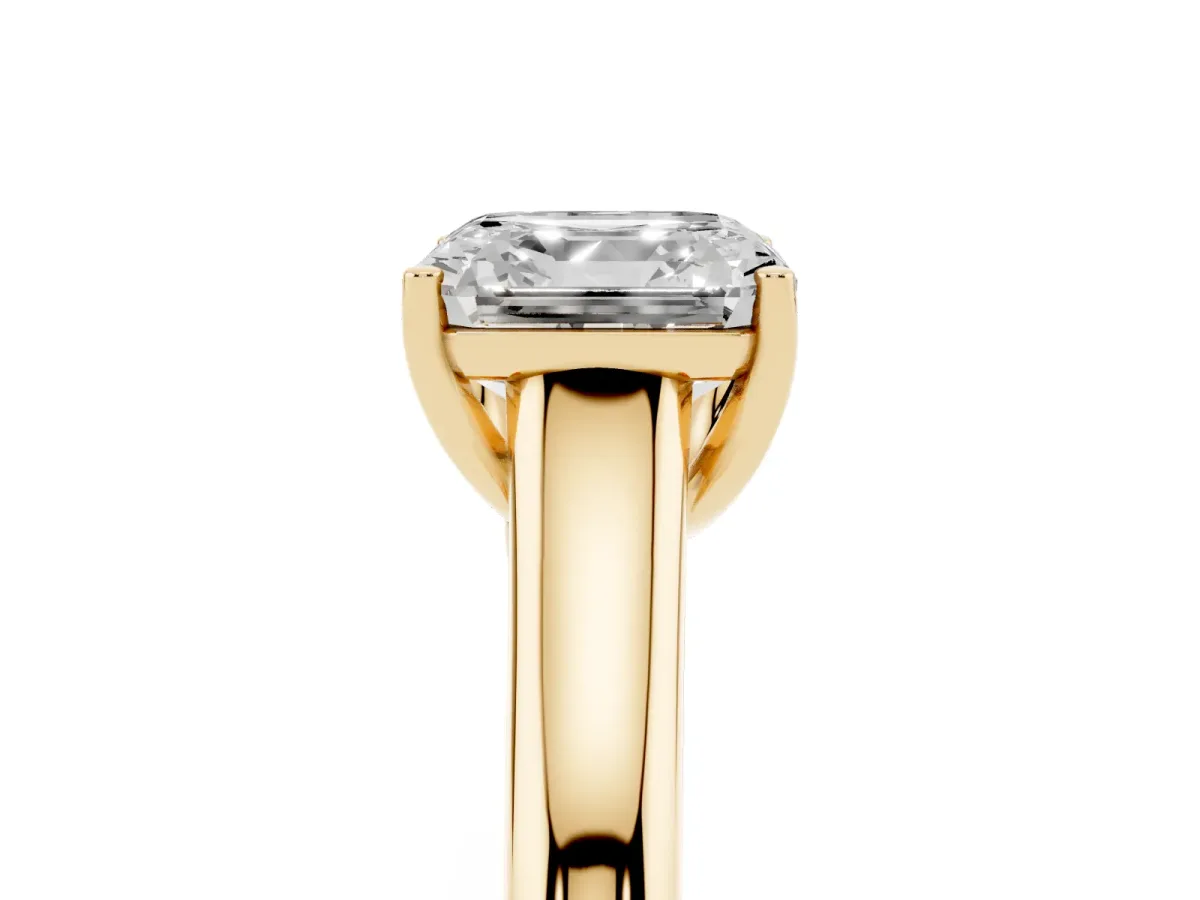 Asscher Cut Solitaire Engagement Ring with Tapered Band and Four-Prong Setting Yellow gold