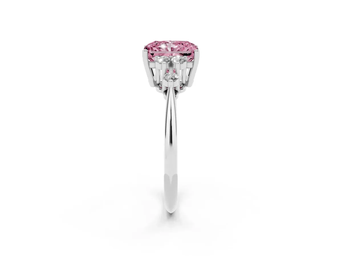 Fancy Pink Radiant Cut Cut Diamond Cluster Ring with Solitaire Band and Four-Prong Setting Silver