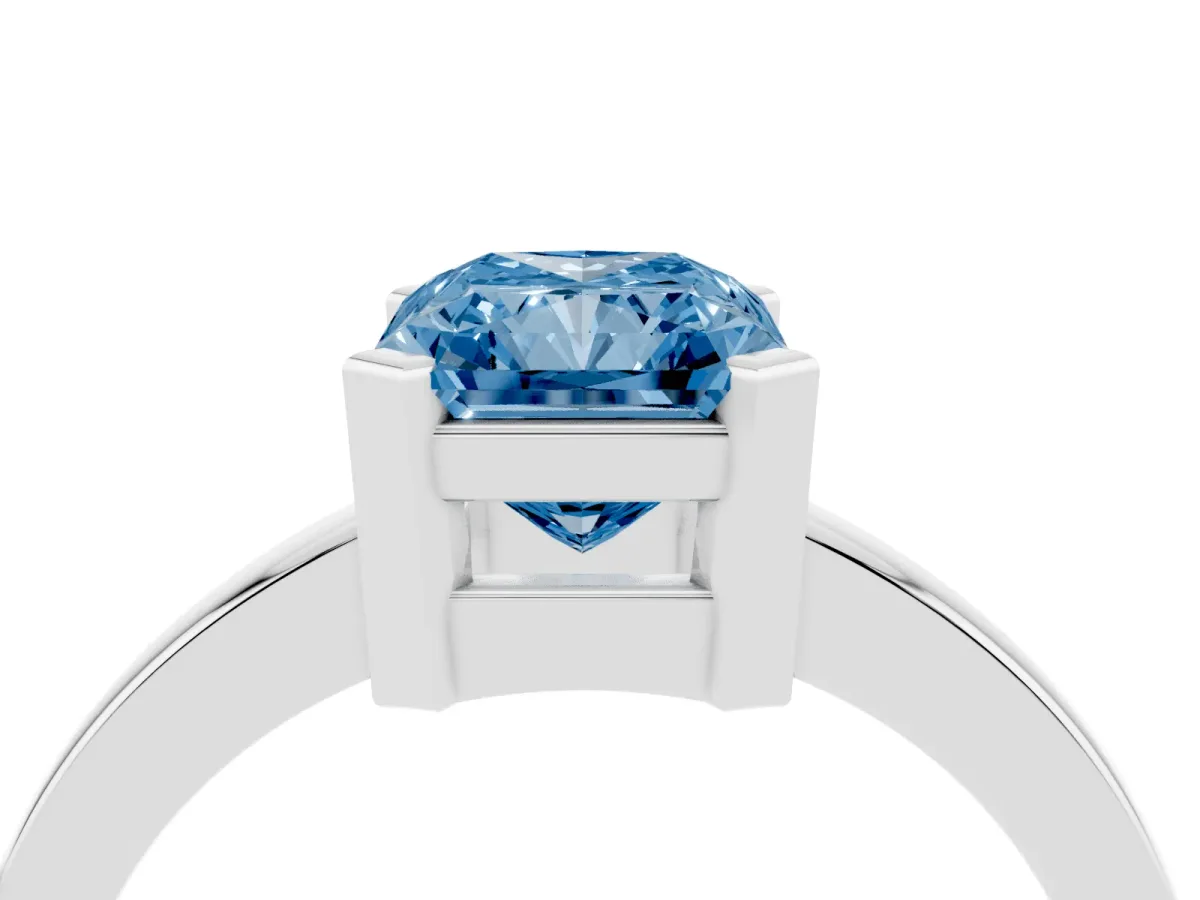 Fancy Blue Radiant Cut Cut Solitaire Ring with Four-Prong Setting and Classic Band Silver