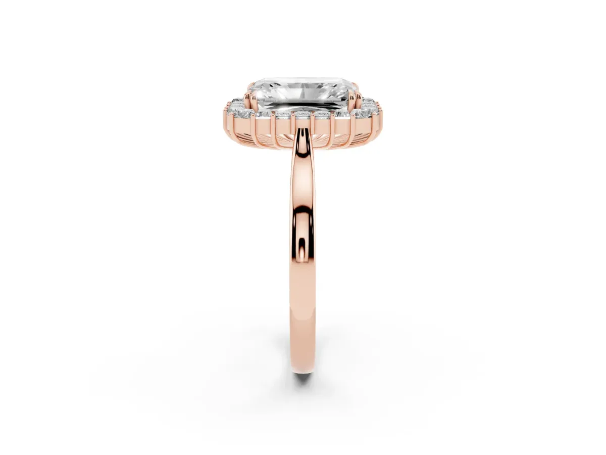 Radiant Diamond Baguette Halo Engagement Ring Rose gold