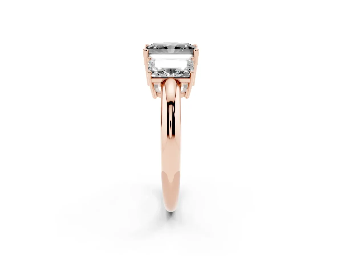 Fancy Black Three-Stone Radiant Cut Cut Diamond Engagement Ring with Prong Setting on a White Gold Band Rose gold