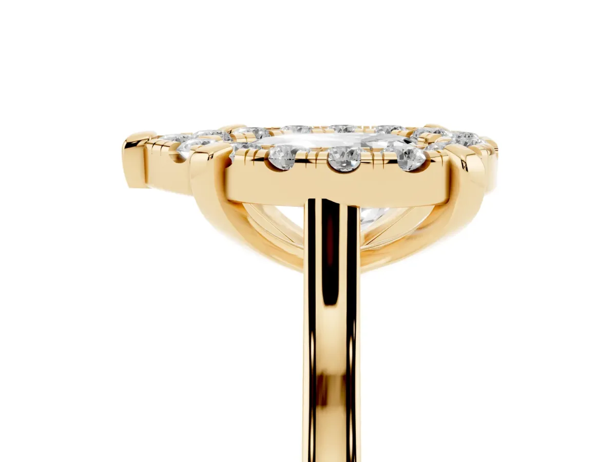 Pear Cut Diamond Cluster Halo Solitaire with Four-Prong Setting Yellow gold