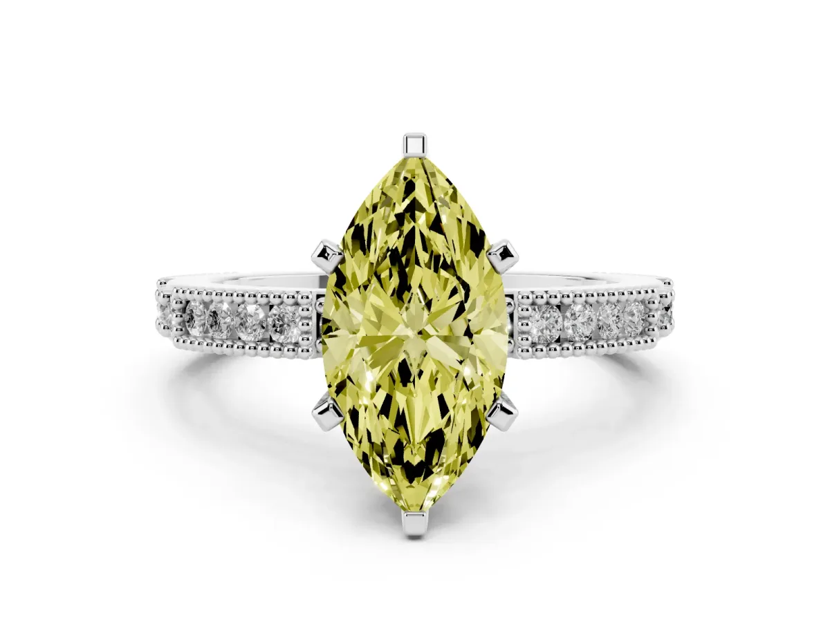 Fancy Yellow Marquise Cut Solitaire with Pavé Band and Four-Prong Setting Silver