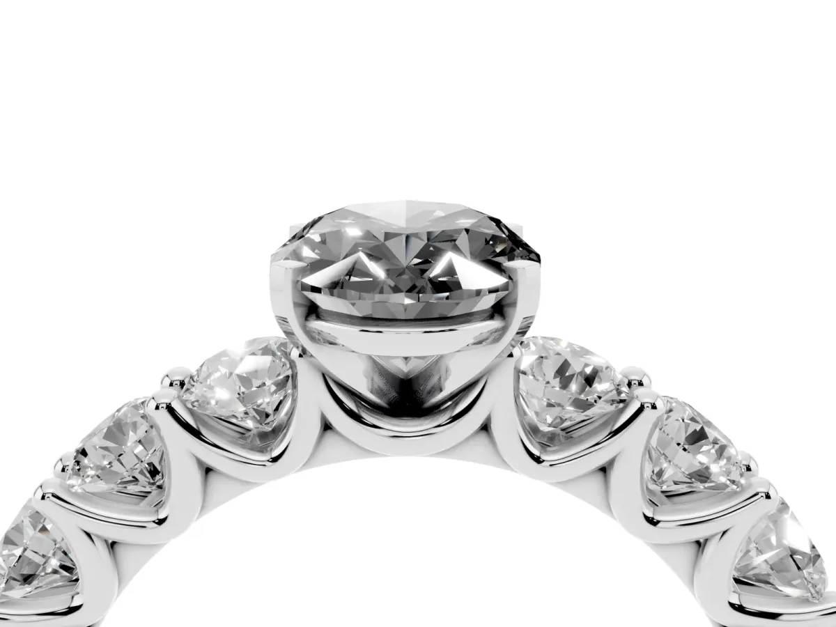 Fancy Black Oval Cut Diamond Prong Setting with Side Stones on a Pave Band Silver