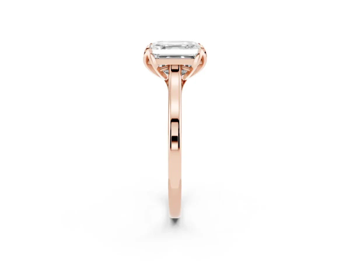 Asscher Cut Diamond Solitaire Ring with Flower Prong Setting and Classic Band Rose gold