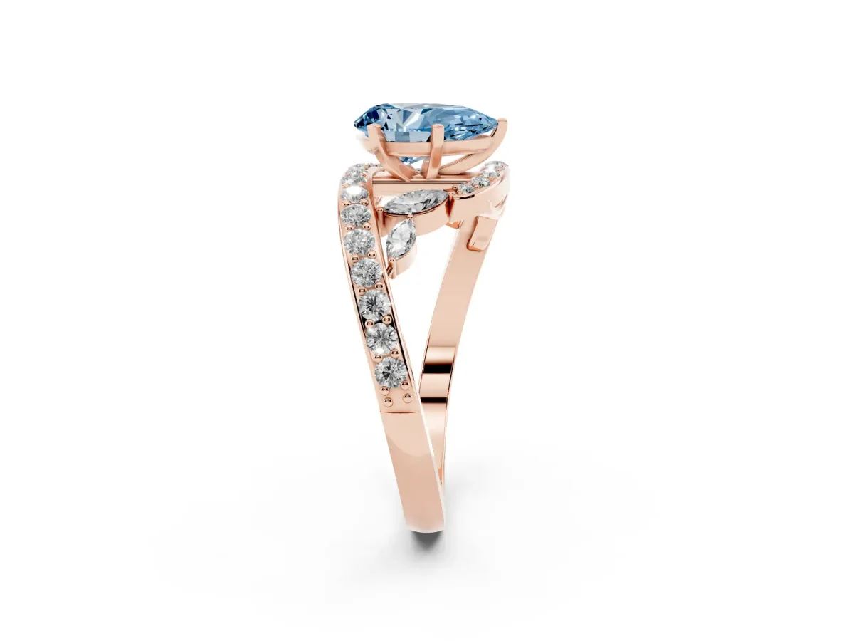 Fancy Blue Pear Cut Solitaire with Pavé Twist Band and Four-Prong Setting Rose gold