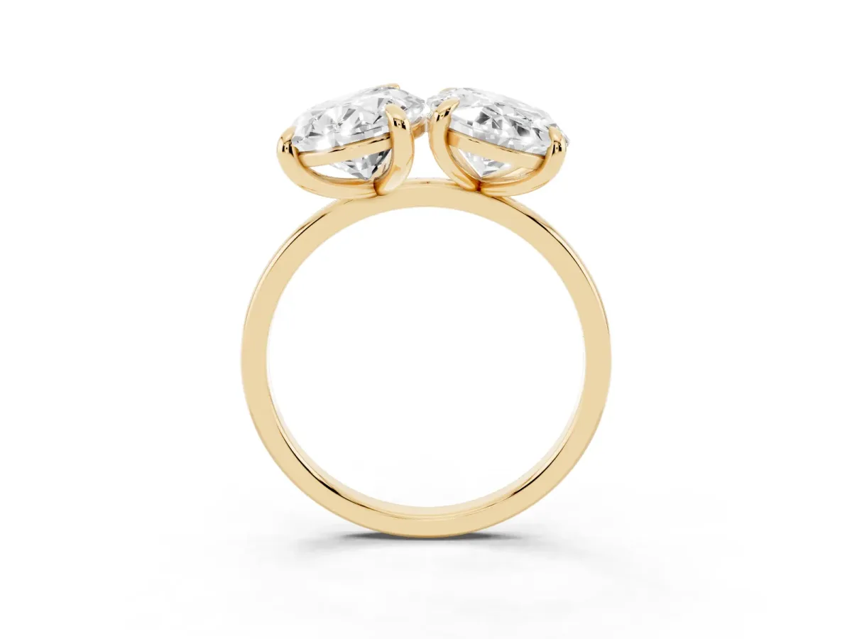 Oval and Pear Toi Moi Ring with Prong Setting and Plain Band Yellow gold