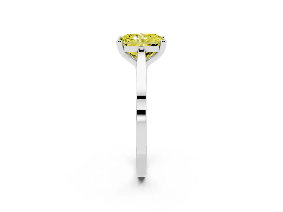 Fancy Yellow Radiant Cut Solitaire Diamond Ring with Four-Prong Setting and Tapered Band Silver