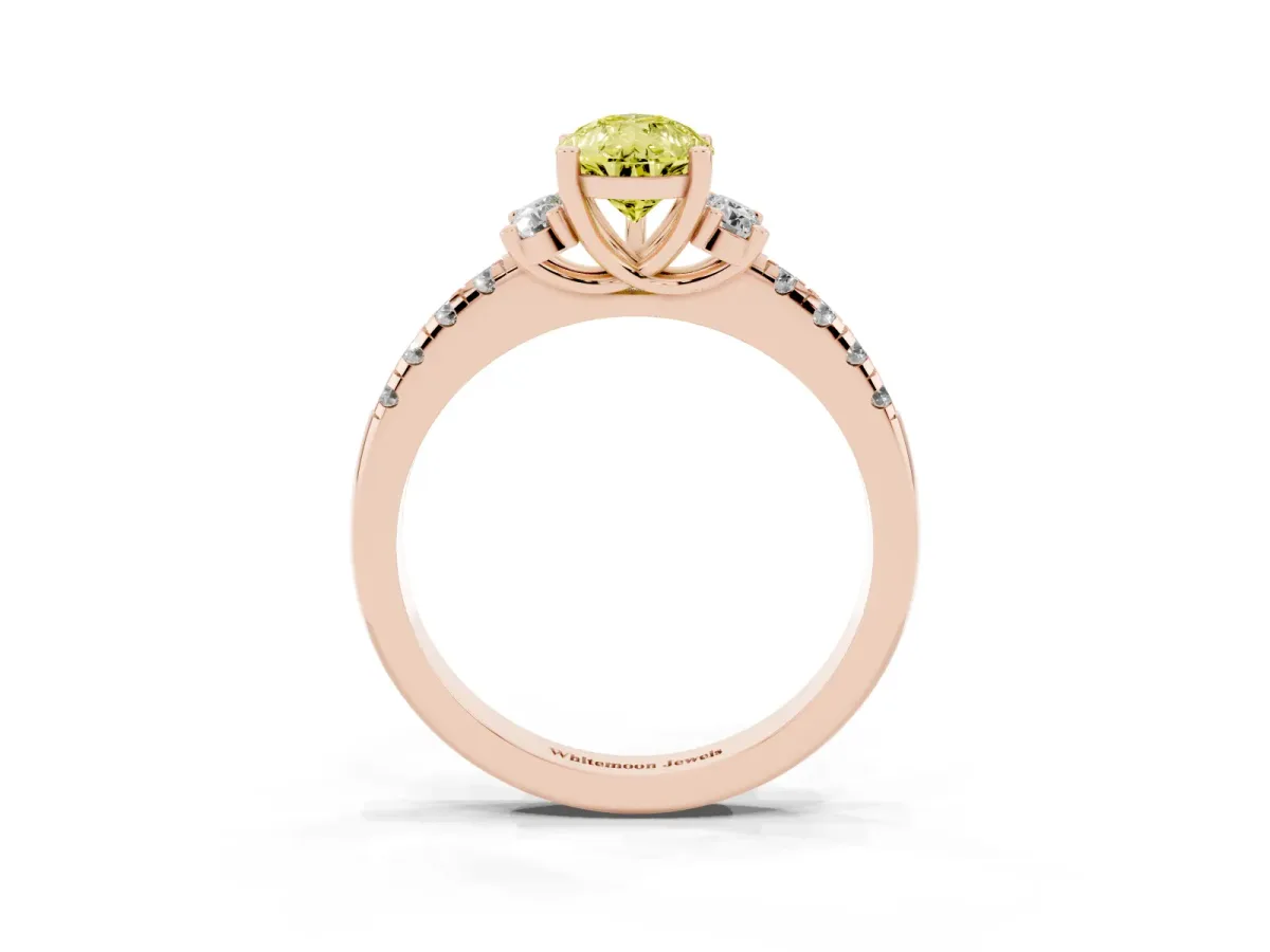 Fancy Yellow Pear Cut Diamond Three-Stone Pave Band with Four-Prong Setting Rose gold
