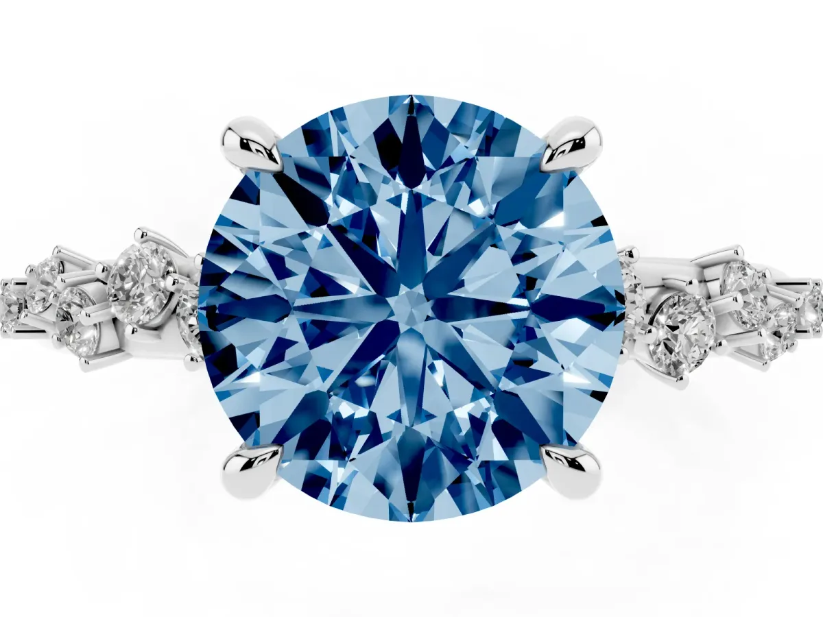 Fancy Blue Round Cut Cut Diamond Vine Band with Four-Prong Setting Platinum