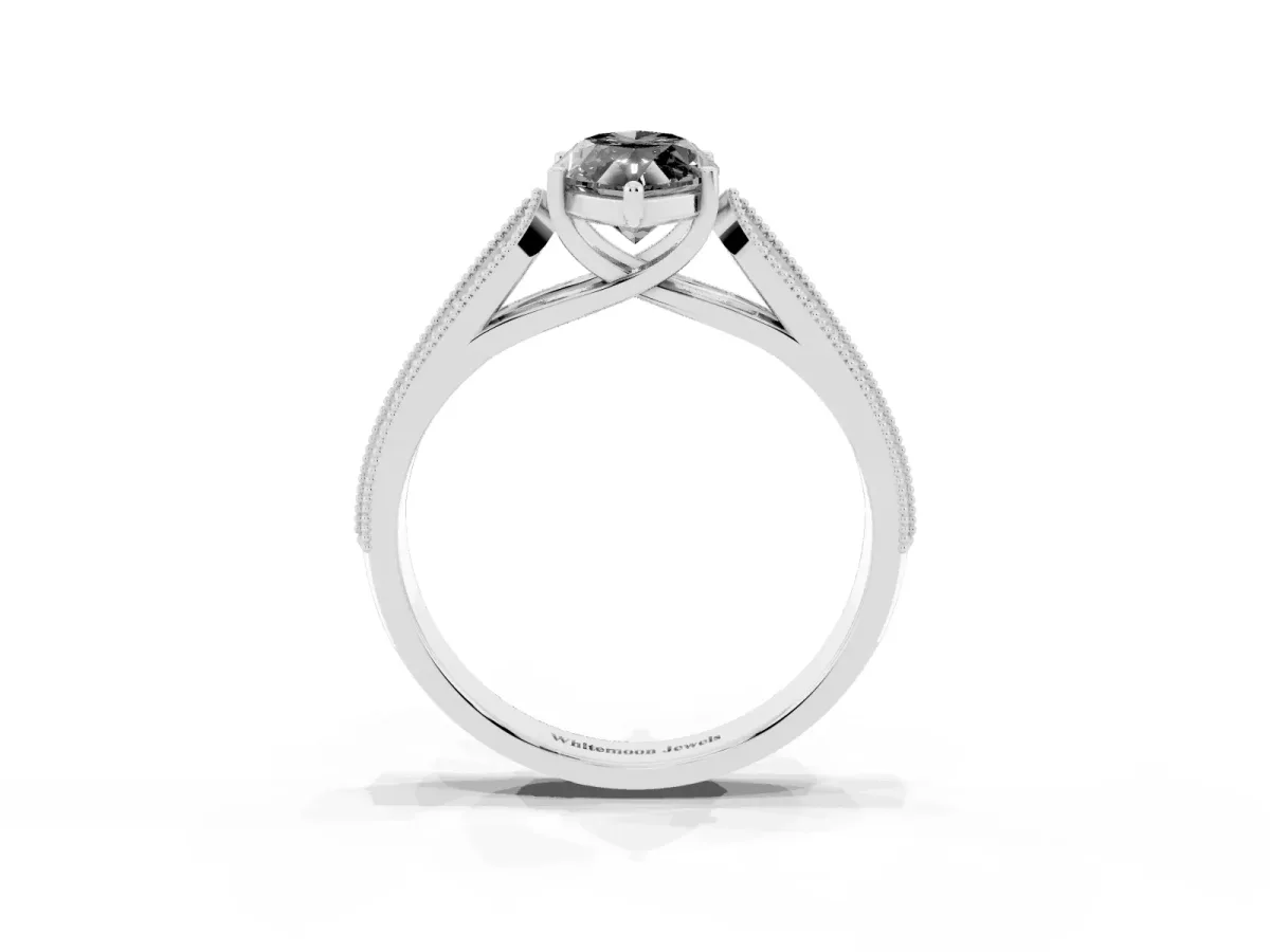 Fancy Black Marquise Cut Cut Pave Split Shank Engagement Ring with Four-Prong Setting White gold