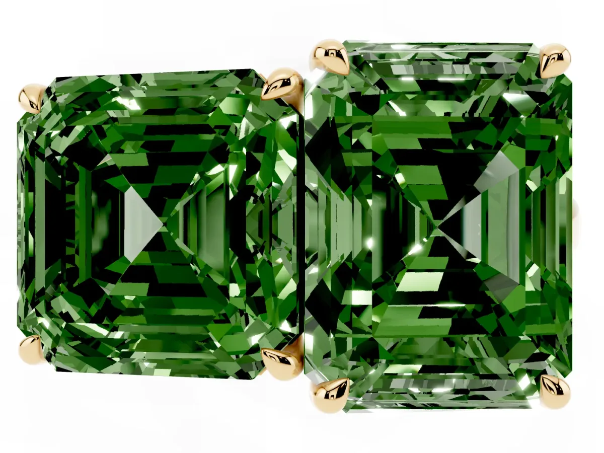 Fancy Green Asscher Cut and Emerald Cut Toi Moi Ring with Prong Setting Yellow gold