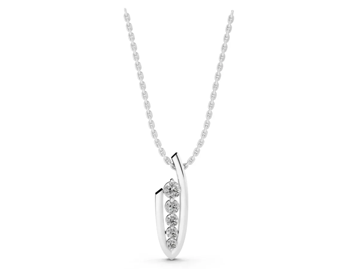 Channel Set Round Diamond Pendant with Bar Prong Setting White gold