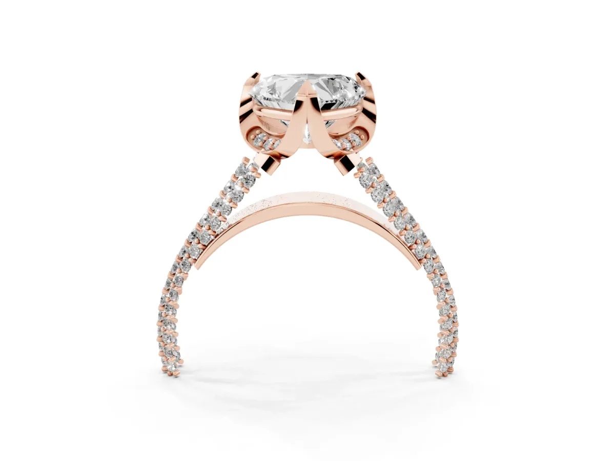 Heart Cut Solitaire Pave Split Shank Ring with Four-Prong Setting Rose gold