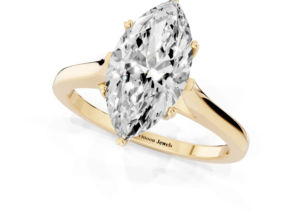 Marquise Cut Solitaire Heart Prong Engagement Ring with Tapered Band Yellow gold