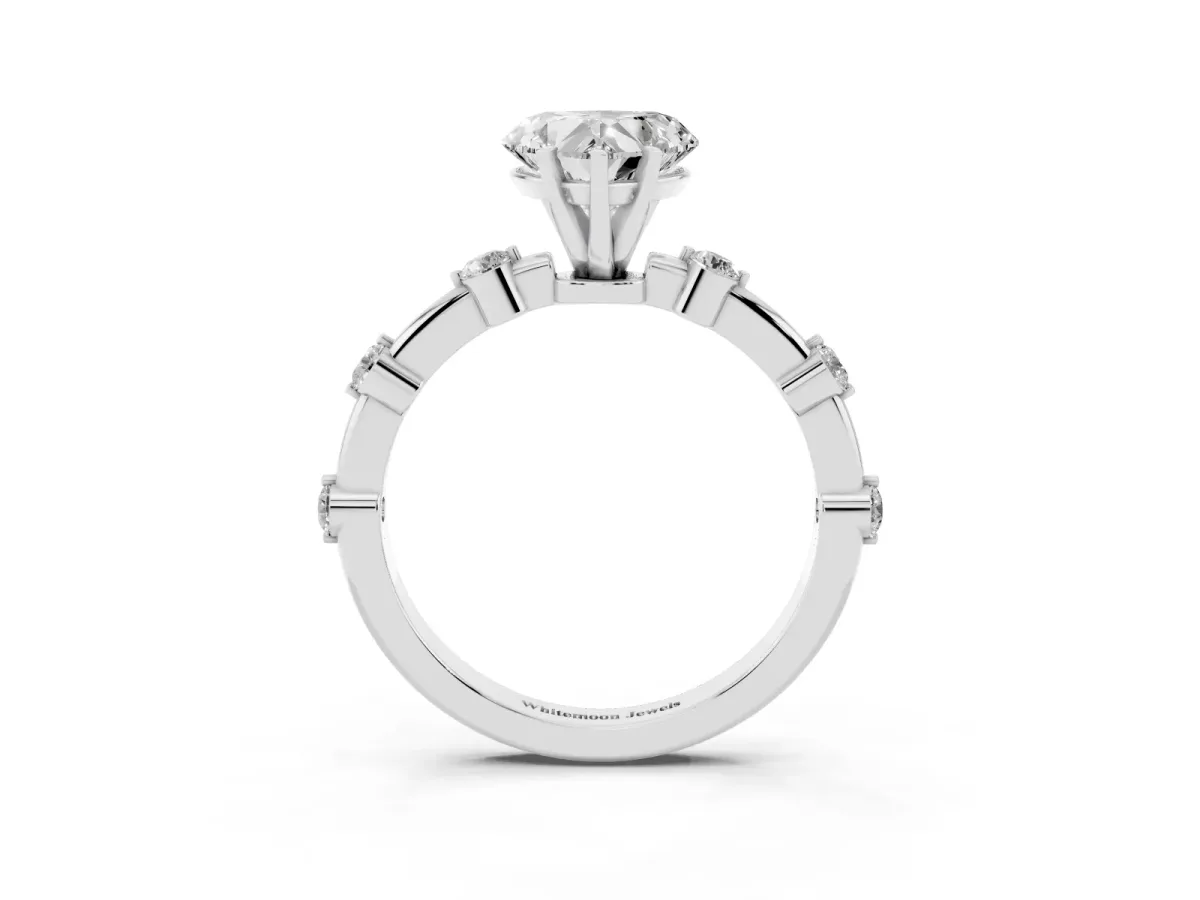 Heart Cut Solitaire Diamond Ring with Bezel Set Side Stones and Prong Setting Silver