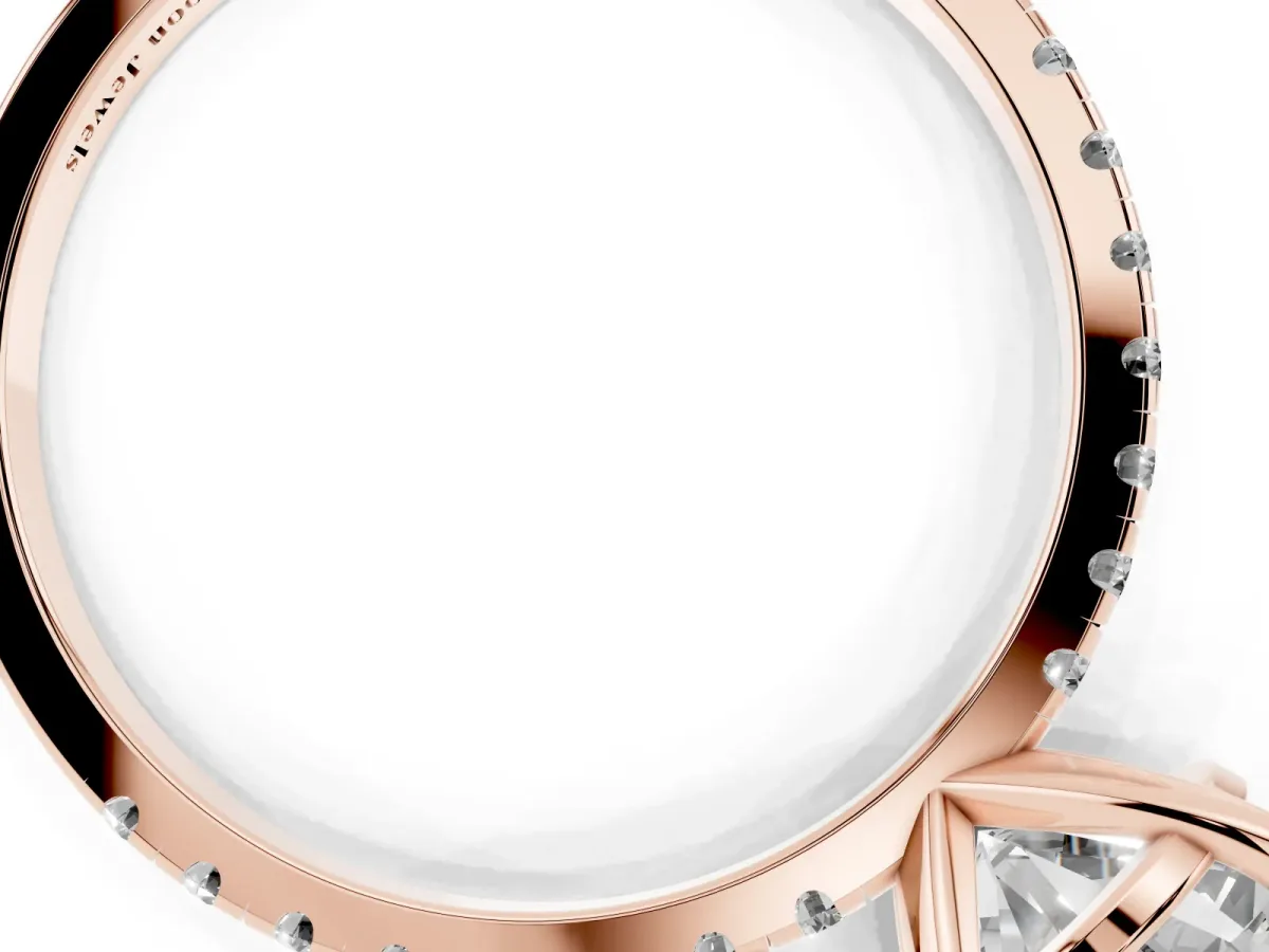 Round Cut Diamond Brilliant Solitaire Ring with Pavé Band and Four-Prong Setting Rose gold