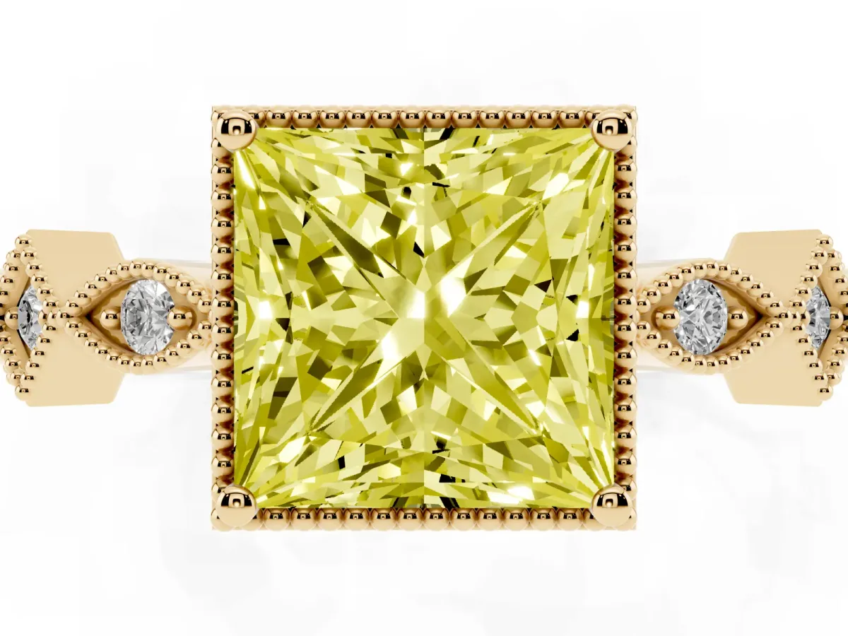 Fancy Yellow Princess Cut Milgrain Marquise Diamond Twist Band Ring Yellow gold