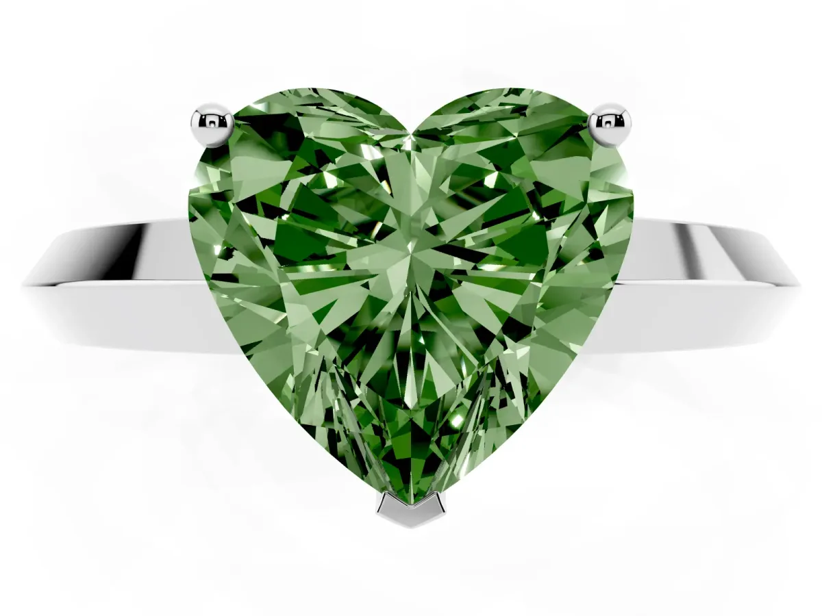 Fancy Green Heart Cut Cut Solitaire Engagement Ring with Flat Band and Four-Prong Setting Platinum