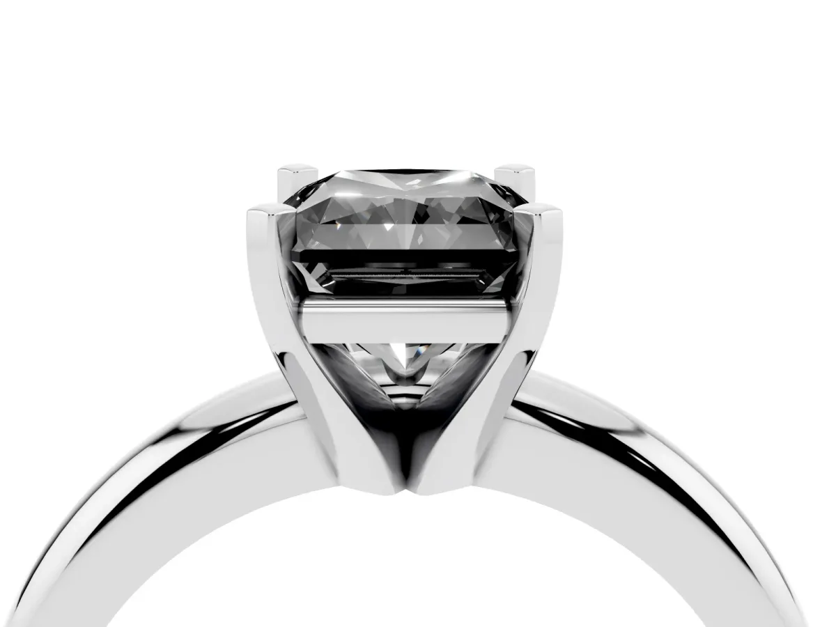 Fancy Black Radiant Cut Diamond Solitaire Engagement Ring with Round Band and Four-Prong Setting Silver