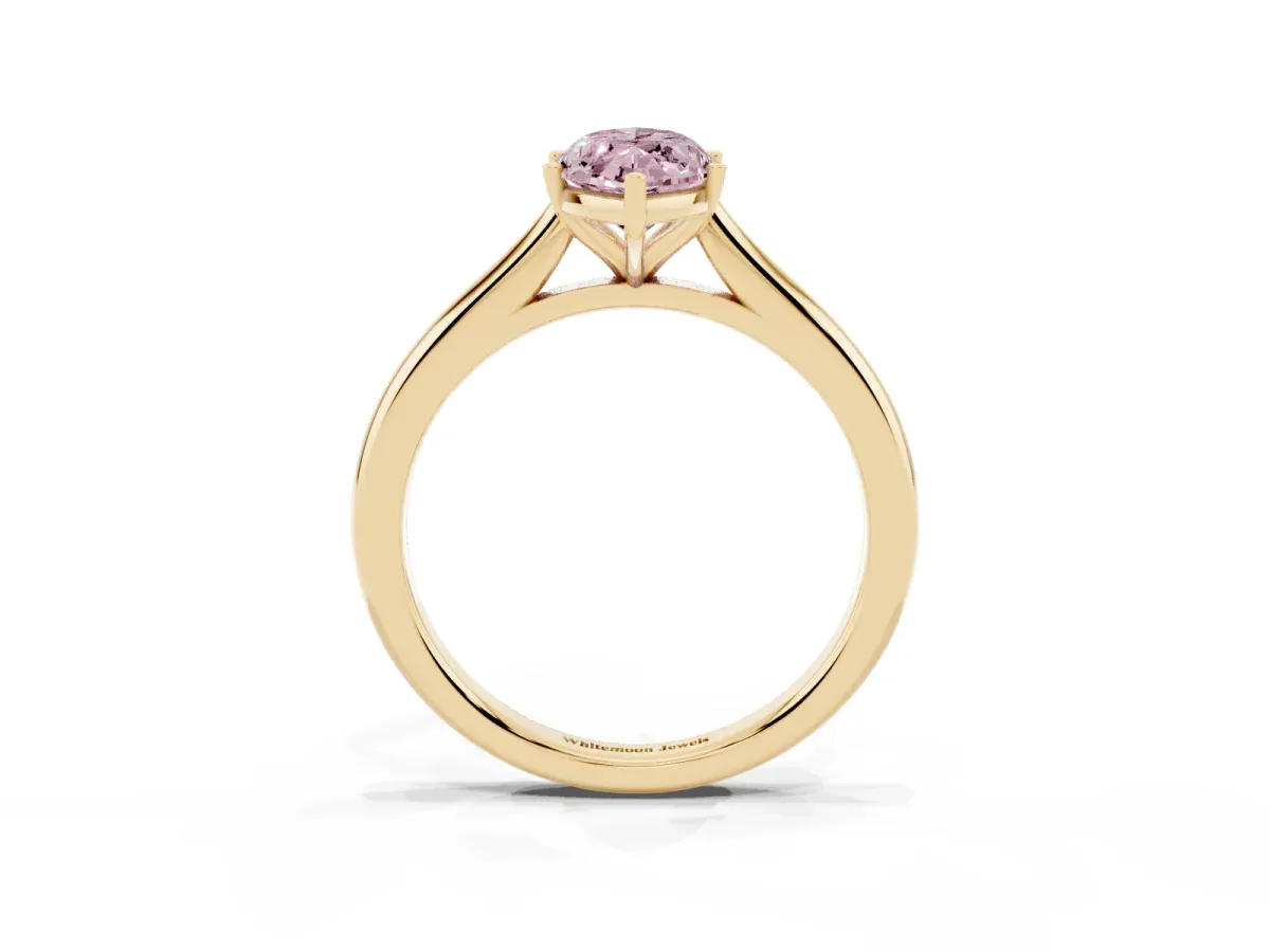 Fancy Pink Marquise Cut Cut Solitaire Ring with Cathedral Band and Four-Prong Setting Yellow gold
