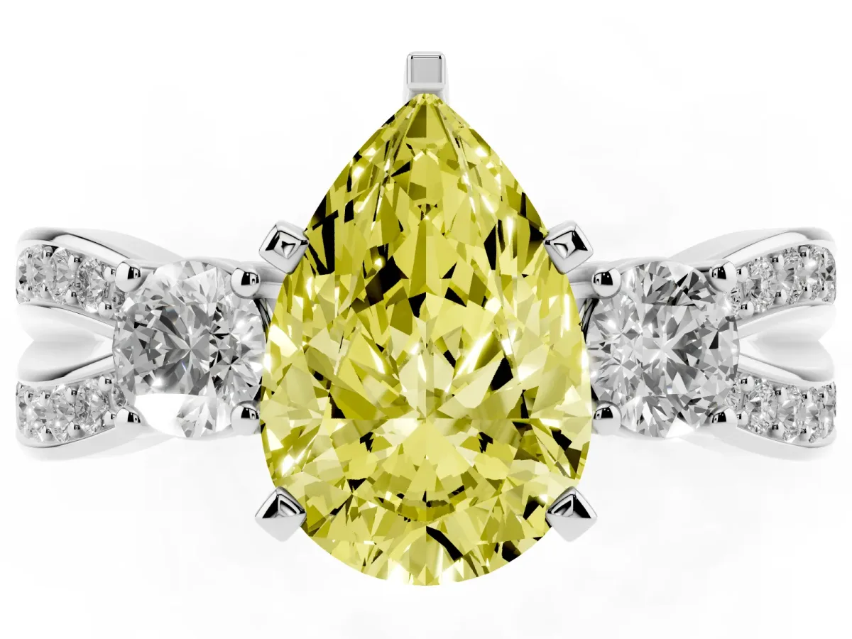 Fancy Yellow Three-Stone Pear Cut Cut Diamond Twist Band with Prong Setting Platinum