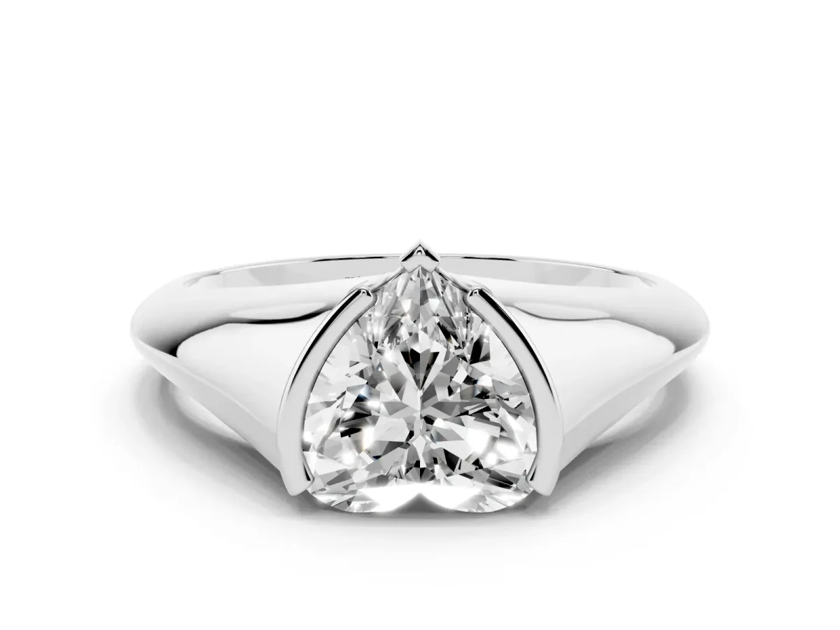 Heart Cut Solitaire Tension Set Diamond Ring Silver