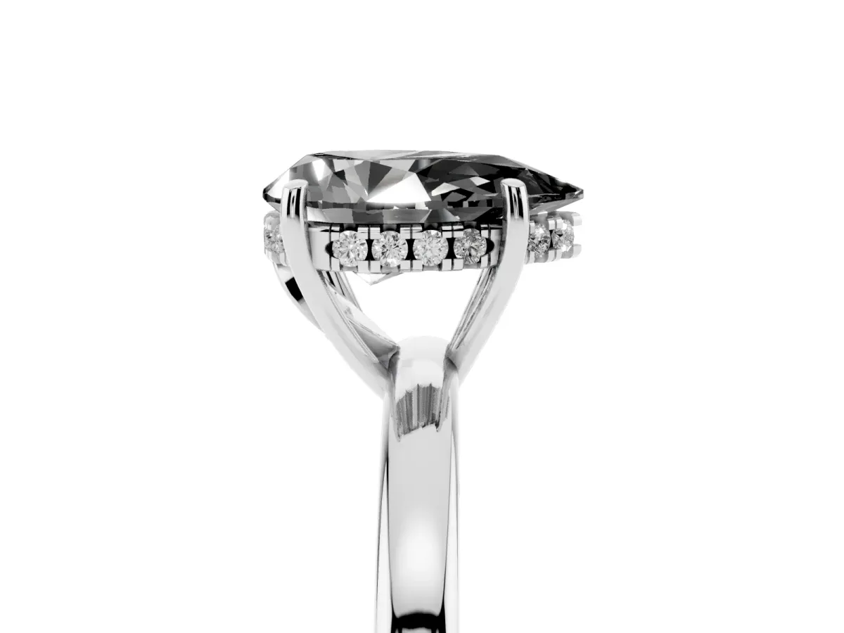 Fancy Black Pear Cut Solitaire Diamond Ring with Prong Setting and Plain Band Silver