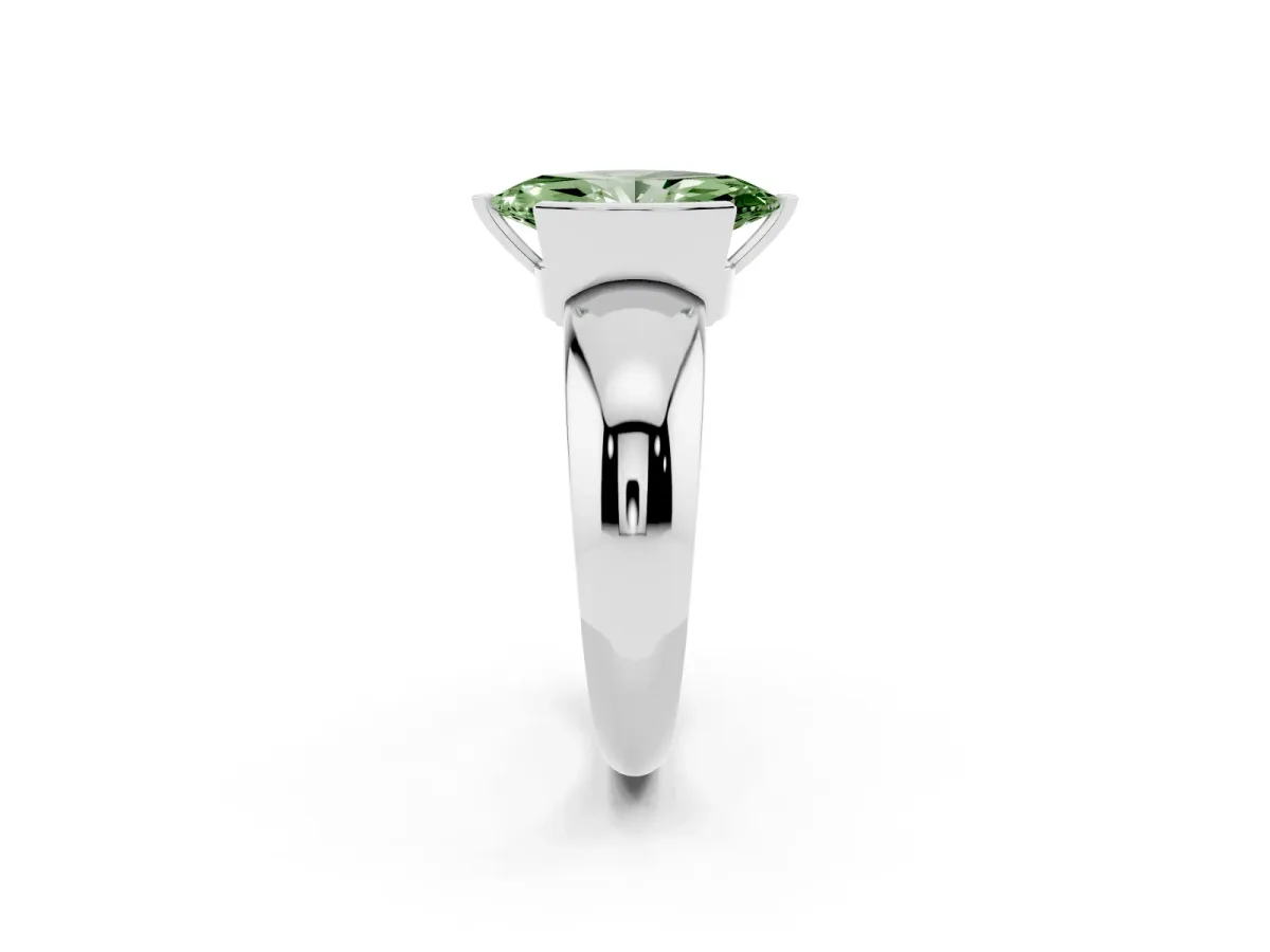 Fancy Green Marquise Cut Solitaire Tension Set Diamond Ring with Wide Band Silver