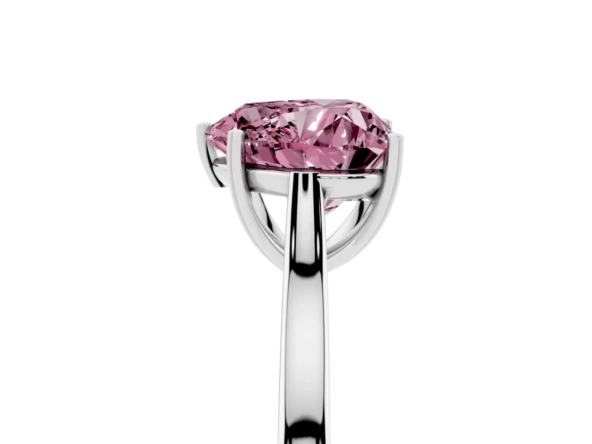 Fancy Pink Heart Cut Solitaire Heart Prong Engagement Ring with Tapered Band White gold