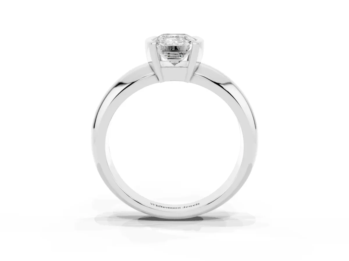 Emerald Cut Solitaire Tension Set Diamond Ring with Wide Band Silver