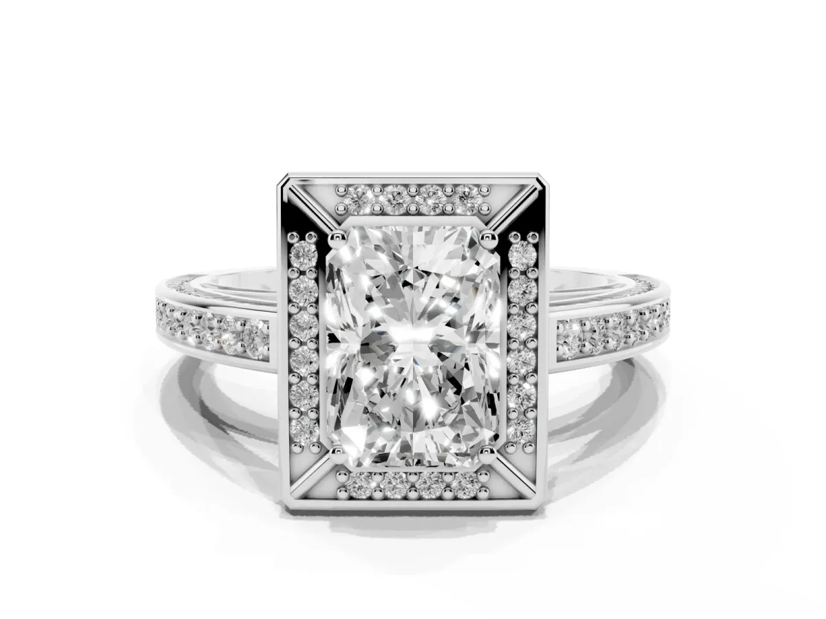 Radiant Cut Cut Halo Pave Split Shank Prong Setting Ring Platinum